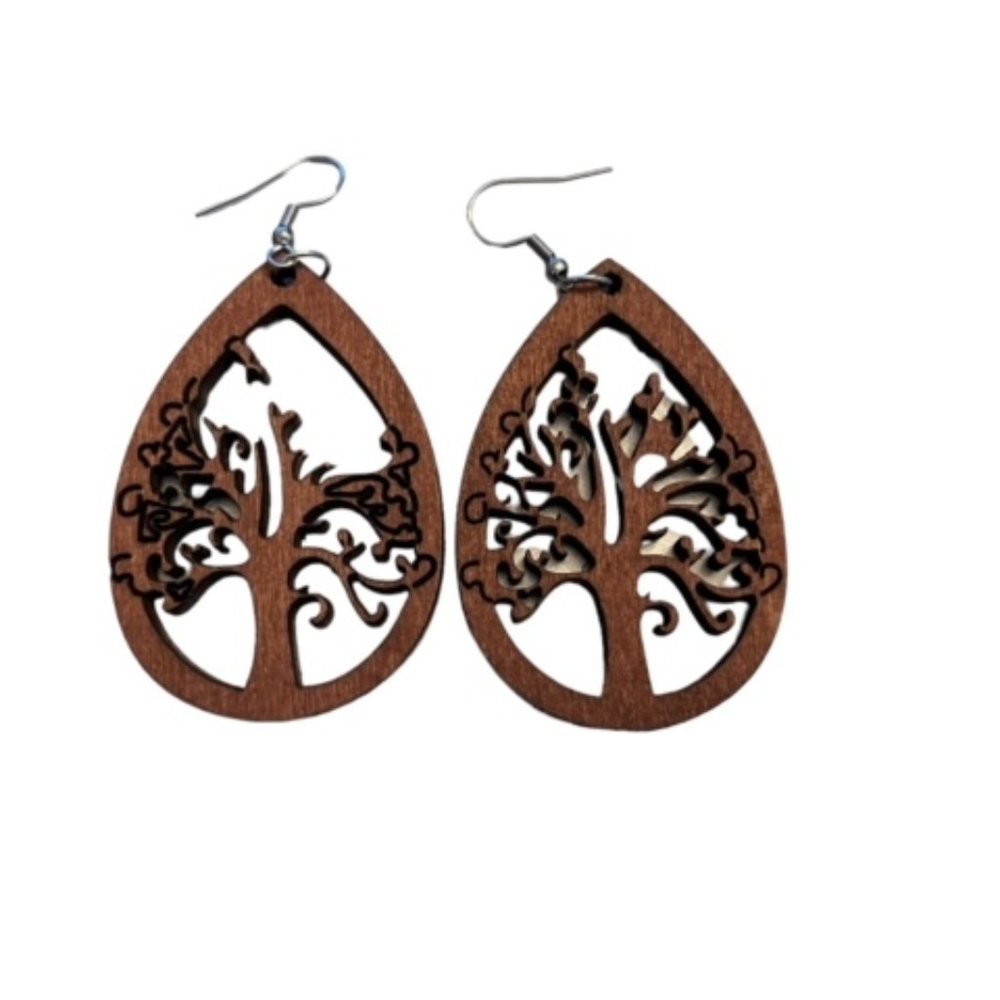 Wood Tree of life earring